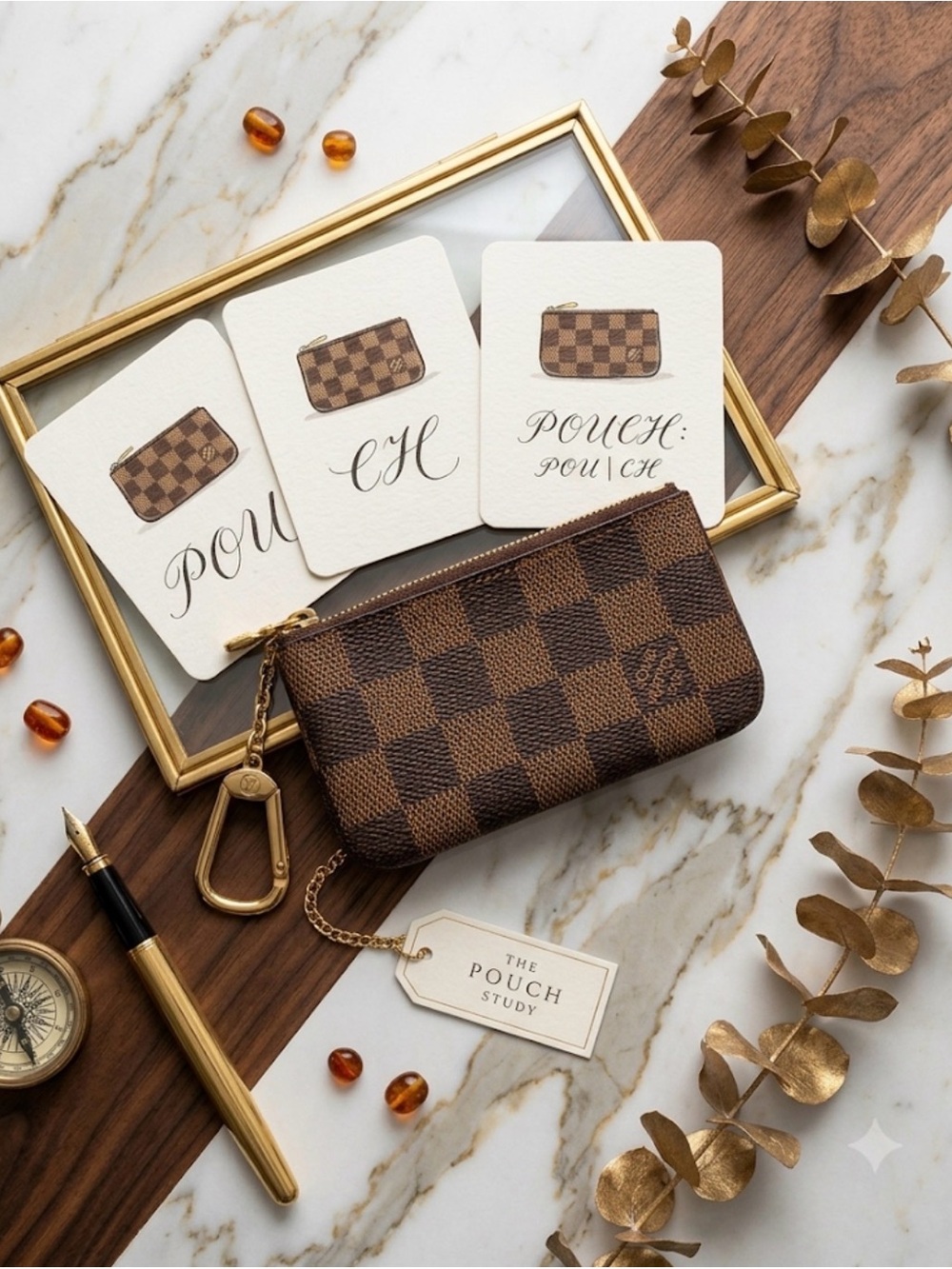 Louis Vuitton Brown Damier Ebene Coin Pouch with Gold Hardware